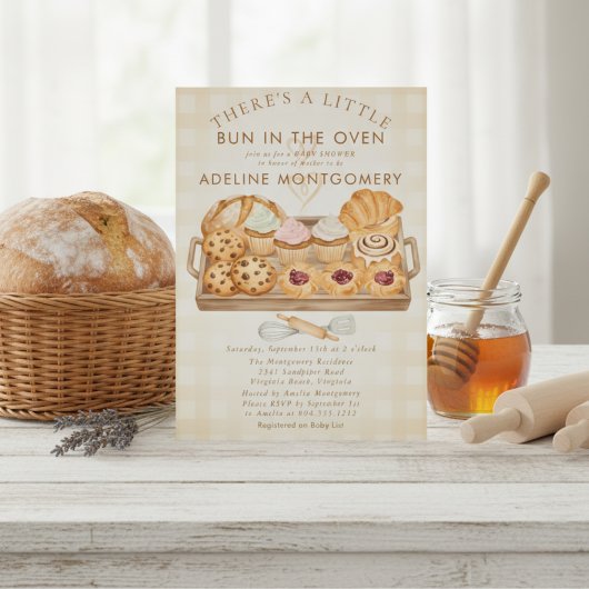 watercolor Bun in the Oven Bakery Baby Shower Kaart
