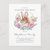 Watercolor Bunny and Pink Flowers Easter Party Briefkaart (Voorkant)