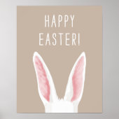 Watercolor Bunny Ears On Beige Happy Easter Poster (Voorkant)