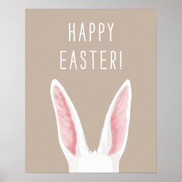 Watercolor Bunny Ears On Beige Happy Easter Poster
