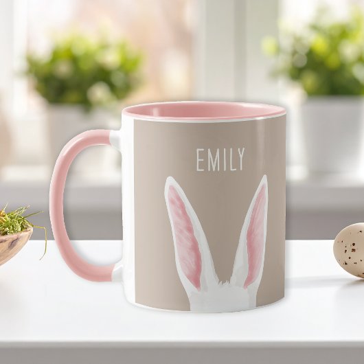 Watercolor Bunny Ears On Beige With Custom Name Mok