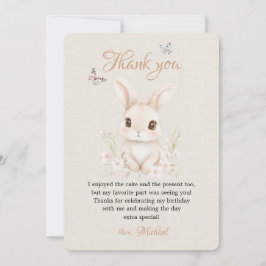 Watercolor Bunny First Birthday Thank You Bedankkaart
