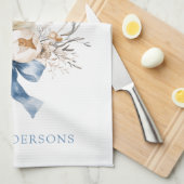 Watercolor Bunny Flowers Blue Bow Spring Theedoek (Quarter Fold)