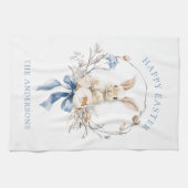 Watercolor Bunny Flowers Blue Bow Spring Theedoek (Horizontaal)