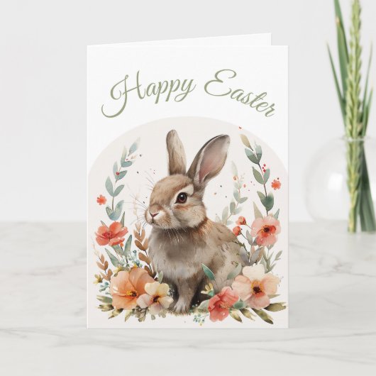 Watercolor Bunny Happy Easter Greeting Feestdagen Kaart (Voorkant)