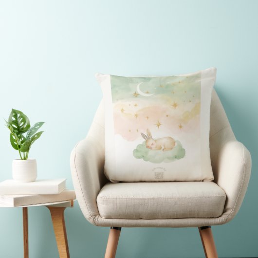 Watercolor Bunny Nursery Pillow | Pastel Mint Kussen (Stoel)