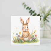 Watercolor Bunny with Flowers  Feestdagenkaart (Staand voorkant)