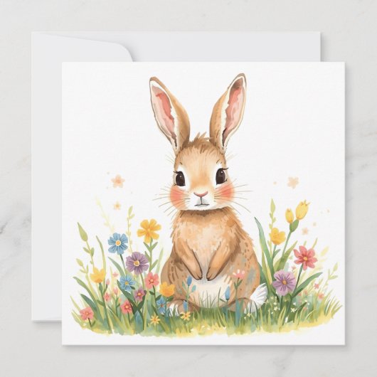 Watercolor Bunny with Flowers  Feestdagenkaart (Voorkant)