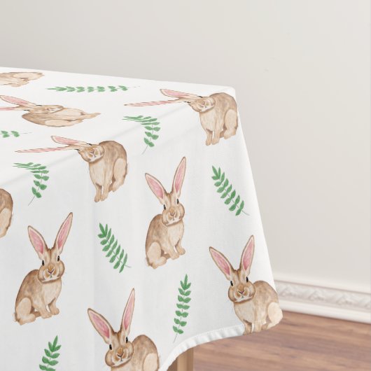 Watercolor Bunny With Greenery Easter Pattern Tafelkleed (Voorbeeld)