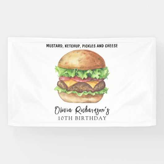 Watercolor Burger Feest Verjaardag Spandoek (Horizontaal)