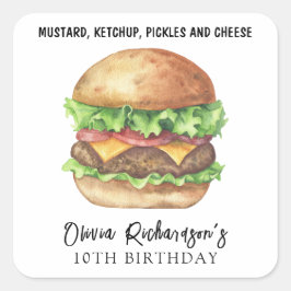 Watercolor Burger Feest Verjaardag Vierkante Sticker