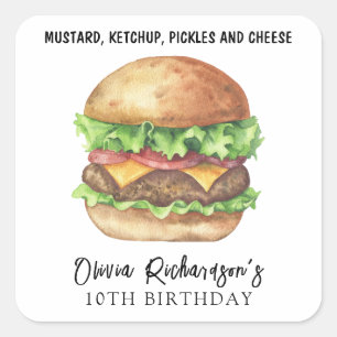 Watercolor Burger Feest Verjaardag Vierkante Sticker