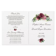 Watercolor Burgundy Bloemen Boeket Huwelijksprogra