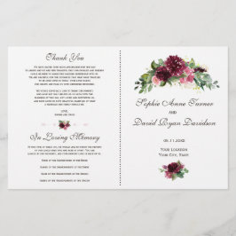 Watercolor Burgundy Bloemen Boeket Huwelijksprogra