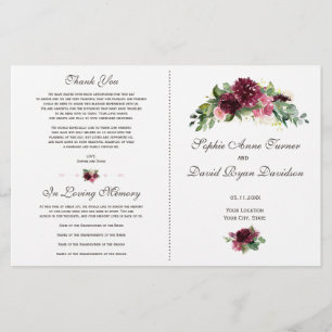Watercolor Burgundy Bloemen Boeket Huwelijksprogra