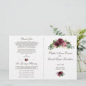 Watercolor Burgundy Bloemen Boeket Huwelijksprogra (Staand voorkant)
