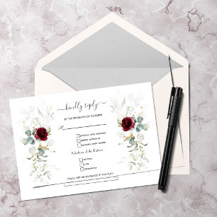 Watercolor Burgundy Bloemige Luchtige Bladeren Tro RSVP Kaartje