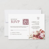 Watercolor Burgundy Blush Gold QR Wedding RSVP (Voorkant)