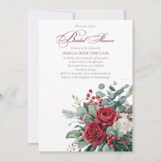 Watercolor Burgundy & Blush Roses Bridal Shower Kaart (Voorkant)