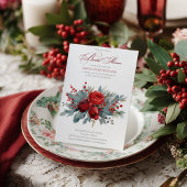 Watercolor Burgundy & Blush Roses Bridal Shower Kaart