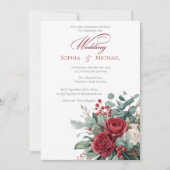 Watercolor Burgundy & Blush Roses Wedding  Kaart (Voorkant)