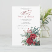 Watercolor Burgundy & Blush Roses Wedding  Kaart (Staand voorkant)