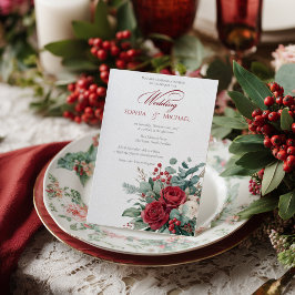 Watercolor Burgundy & Blush Roses Wedding Kaart