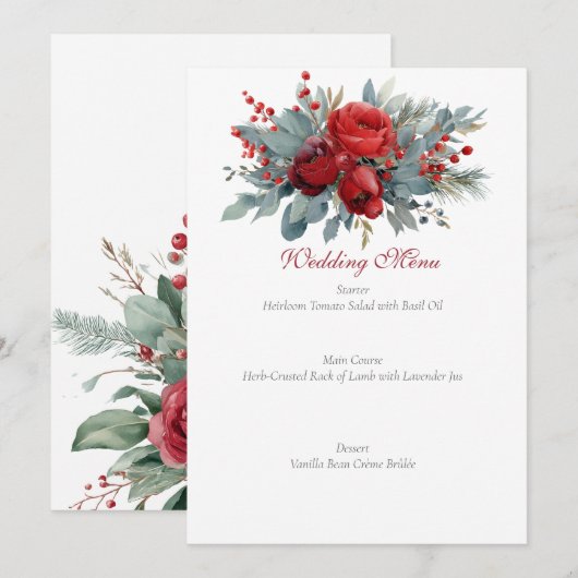 Watercolor Burgundy & Blush Roses wedding Menu (Voorkant / Achterkant)