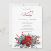 Watercolor Burgundy & Blush Rozen Bruiloft Kaart (Voorkant)