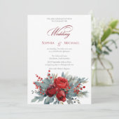 Watercolor Burgundy & Blush Rozen Bruiloft Kaart (Staand voorkant)