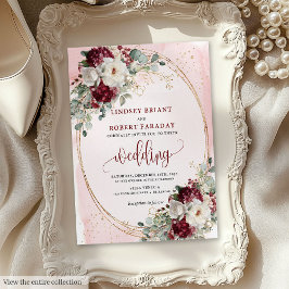 Watercolor Burgundy Blush Wedding Invitation Suite Kaart