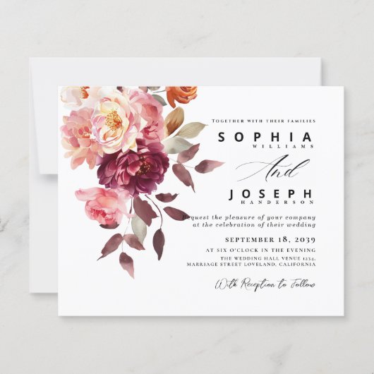 watercolor Burgundy Bouquet Floral Wedding (Voorkant)