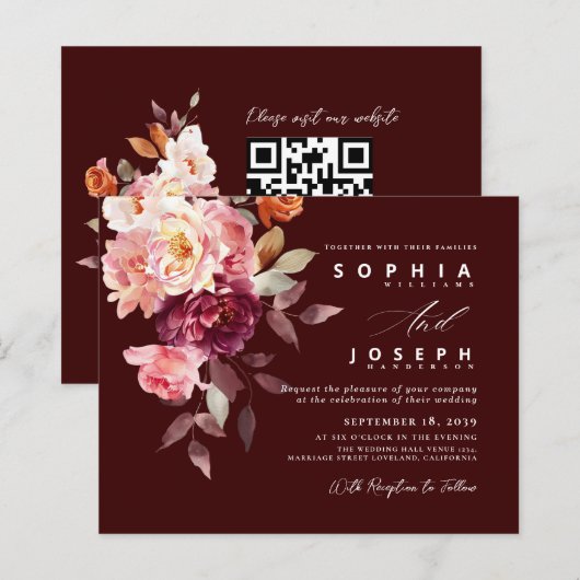 watercolor Burgundy Bouquet Floral Wedding (Voorkant / Achterkant)