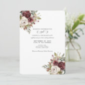 Watercolor Burgundy Floral Wedding Invitation  Kaart (Staand voorkant)