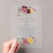 Watercolor Burgundy Yellow Roses Blue Acryl Uitnodigingen (Insitu (Draagbaar))