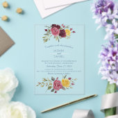 Watercolor Burgundy Yellow Roses Blue Acryl Uitnodigingen (Insitu (Huwelijk))