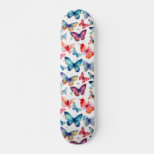 Watercolor Butterflies Colorful Nature Pattern Persoonlijk Skateboard (Voorkant)