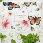 Watercolor butterflies windflowers monogram name theedoek (Gevouwen)