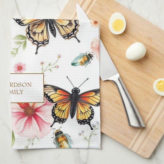 Watercolor butterflies windflowers monogram name theedoek (Quarter Fold)