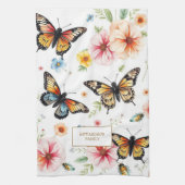 Watercolor butterflies windflowers monogram name theedoek (Verticaal)