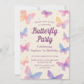 Watercolor Butterfly 1st Birthday Party Kaart (Voorkant)