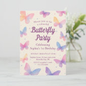 Watercolor Butterfly 1st Birthday Party Kaart (Staand voorkant)