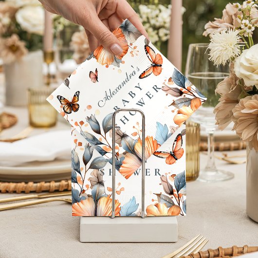 Watercolor Butterfly Bloom Baby Shower Servet