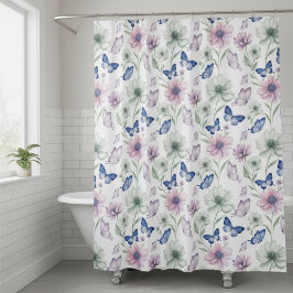 Watercolor Butterfly & Floral Shower Curtain Douchegordijn