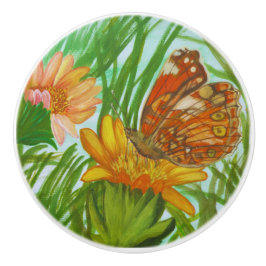 Watercolor Butterfly flower garden Keramische Knop