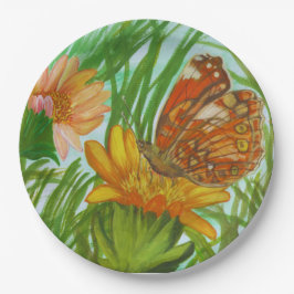 Watercolor Butterfly flower garden Papieren Bordje