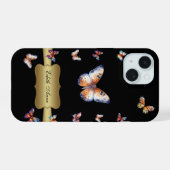 Watercolor Butterfly Gold Custom Monogram iPhone 15 Case (Achterkant horizontaal)