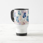 Watercolor Butterfly Mug | Soft Blue Floral Art Reisbeker (Voorkant links)