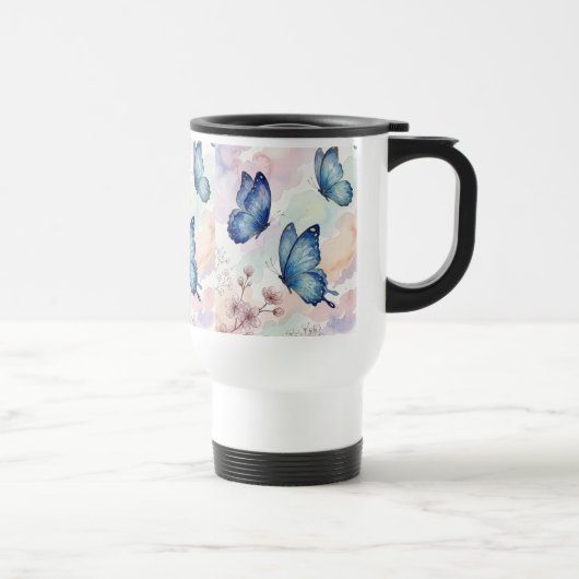 Watercolor Butterfly Mug | Soft Blue Floral Art Reisbeker (Rechts)
