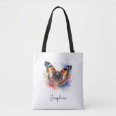 Watercolor Butterfly Red Admiral Custom Name  Tote Bag (Voorkant)